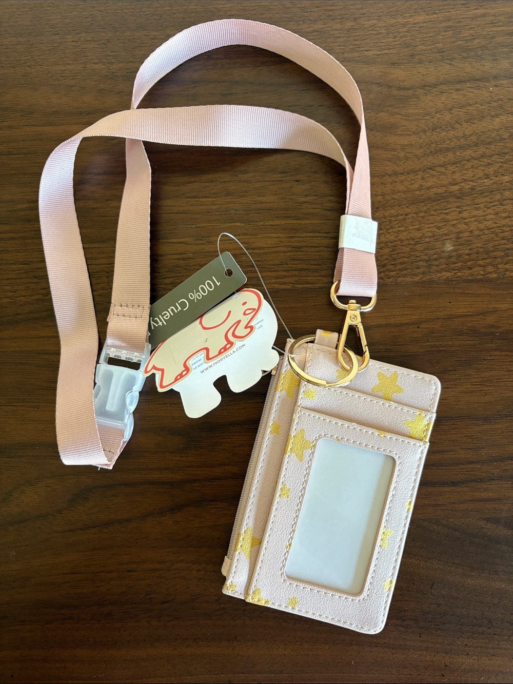 ivory ella Pink Lanyard ID Holder with Gold Stars